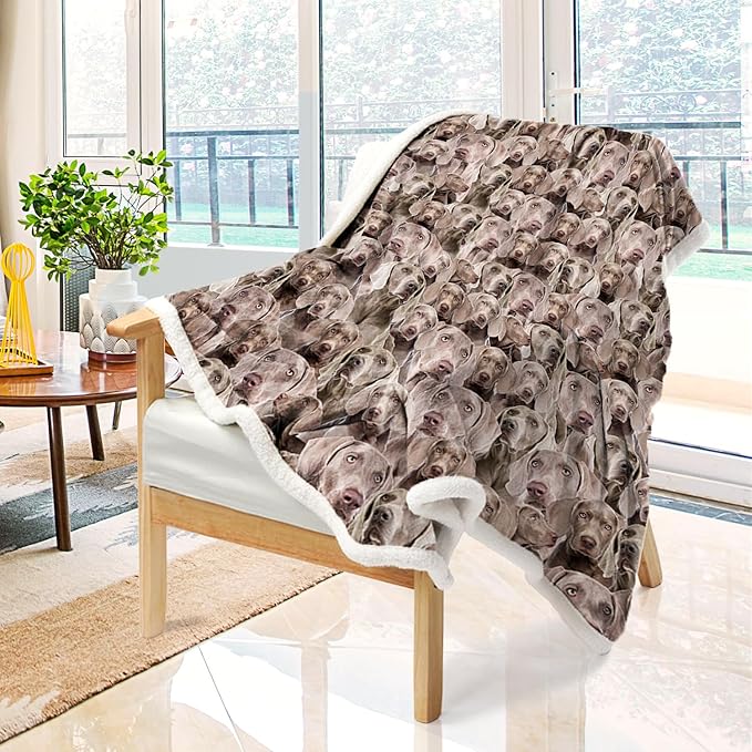 BlessLiving Fuzzy Dog Blanket for Kids Adults Puppy Lovey Fleece Blanket Reversible Animal Pattern Sherpa Throw (Weimaraner, 60 x 80 Inches)