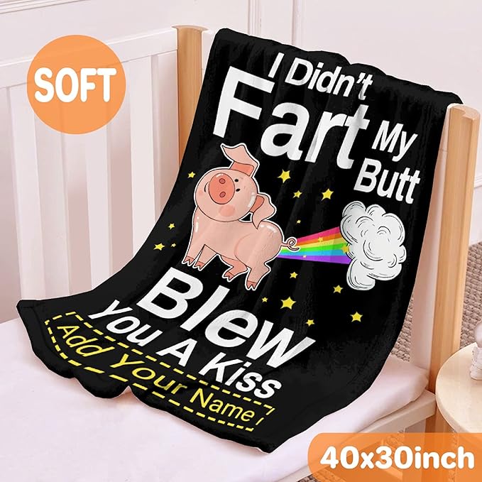 Custom Funny Pig Blanket Gift for Men Women, 60x80 Inches Soft Flannel Cozy Throws Blankets Funny Gift Idea for Adult Teen Kids Girls Boys Animals Parttern for Christmas Bed Sofa Couch-Twin Size