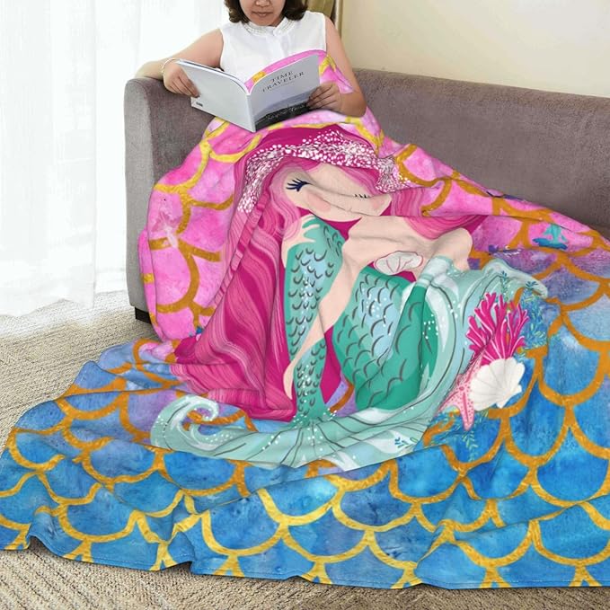 Mermaid Throw Blanket Soft Cozy Plush Warm Fleece Blanket for Sofa Couch Bed 80"X60"