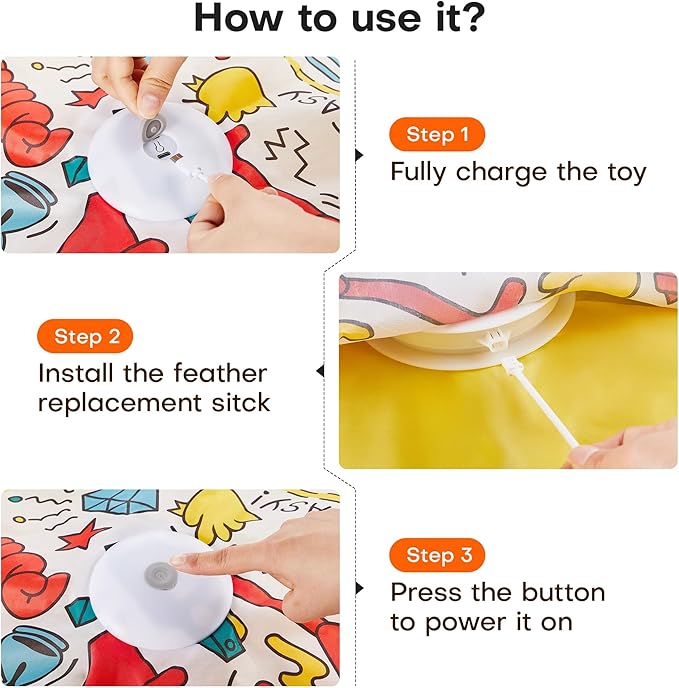 Potaroma Cat Feather Toys Interactive, Unpredicatable in-The-Cover Moving Feather, Hide and Seek Kitten Wand Toy, Rechargeable Automatic Indoor Cat Toy, Exercise Kicker for All Breeds, Graffiti Cover