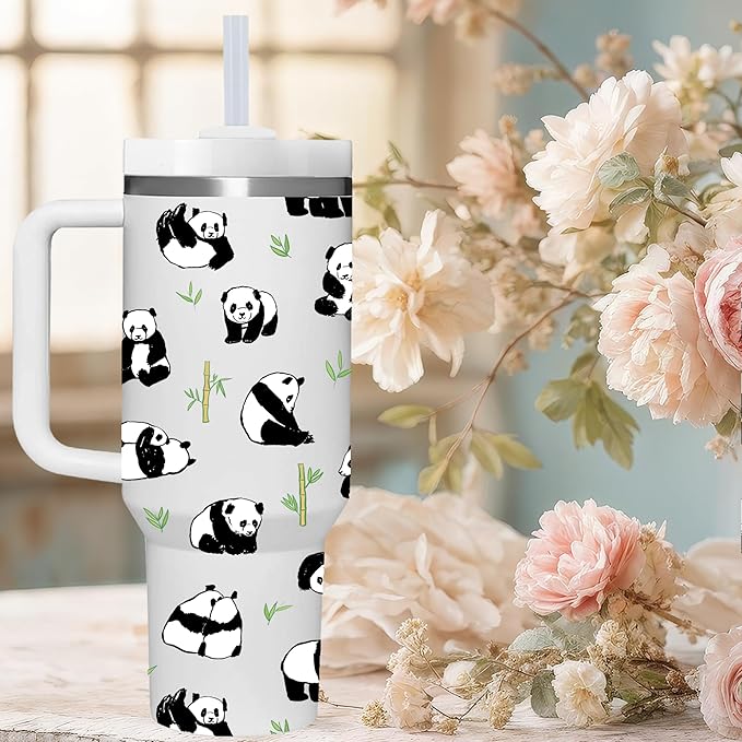 40 OZ Panda Tumbler with Handle.Panda Lover Gifts.Unique Birthday Christmas Gifts for Panda Lover.Personalized 40 OZ Panda Tumbler Gifts for Women Men.