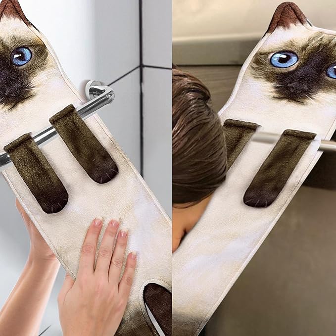 Cat Funny Hand Towels for Bathroom Kitchen - Cute Decorative Cat Decor Hanging Washcloths Face Towels Super Absorbent Soft - Mothers Day Easter House Warming Birthday Gifts for Women Cat Lovers