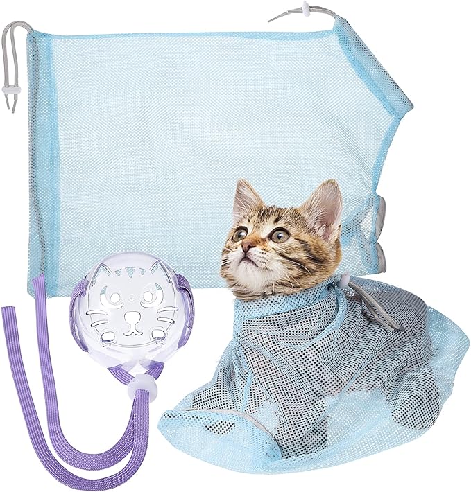 Adjustable Cat Bathing Multifunctional Breathable Cat Washing with Muzzle for Safe Shower and Nail Trimming for Cat Grooming and Care