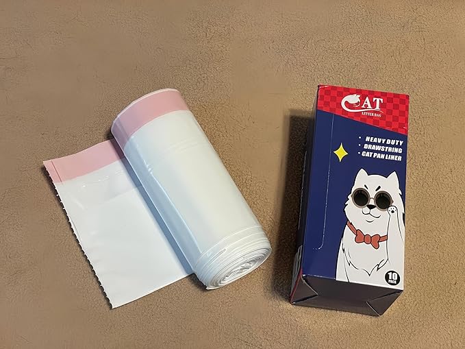 10 Count Litter Box Liners Jumbo, Heavy Duty Cat Litter Box Liners: Tear & Leak Resistant - Drawstring Close - Size: 36 * 19 Inch (10 Count Unscented)
