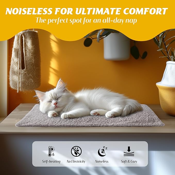 PatiencET Self Warming Cat Bed Mat, Self Heating Pet Bed for Indoor Outdoor Cats, Cat Dog Warming Pad Bed with Washable Removable Cover Non-Slip Bottom, 18"×24" Grey