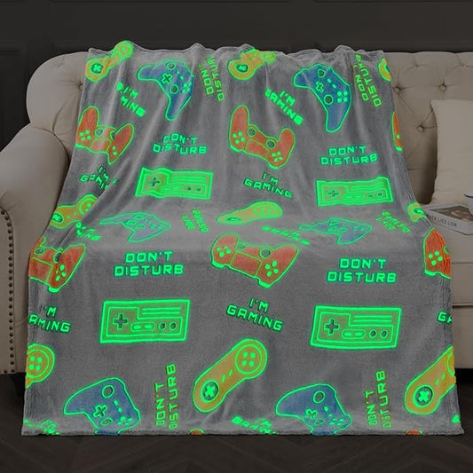 Gaming Blanket Toys Gifts for Boys - Glow in The Dark Game Controller Throw for Kids Age 1-14 Year Old Teens Child Toddler Son Birthday Christmas Valentines Easter Presents Gamer Room Decor 50"x60"