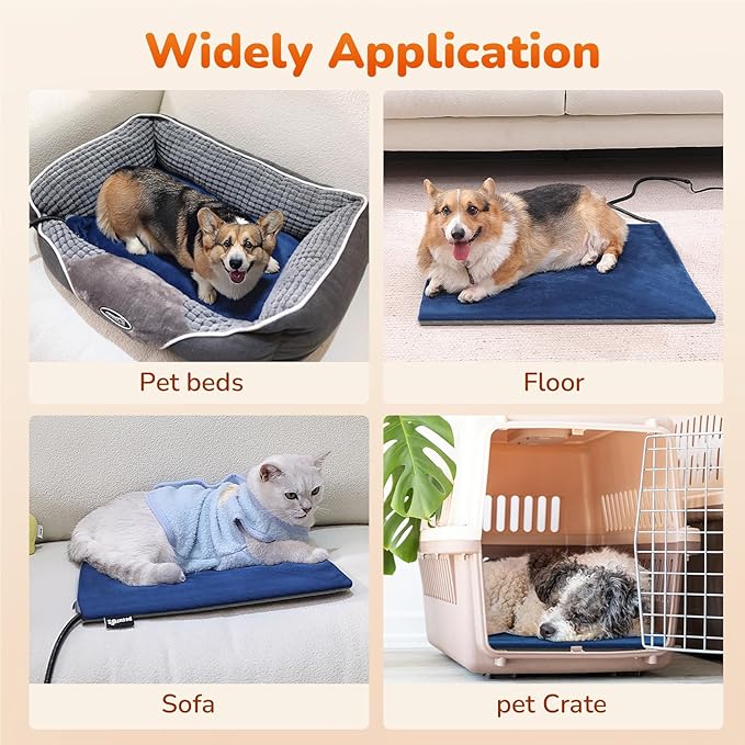Pecute Pet Heating Pad, Dog Heating Pad with Chew Resistant Cord, Waterproof Layer, Warming Cat Heating Pad, Indoor Pet Heating Pads for Dogs Cats, Auto Temp Control with Washable Cover, 15.7" x 12.6"