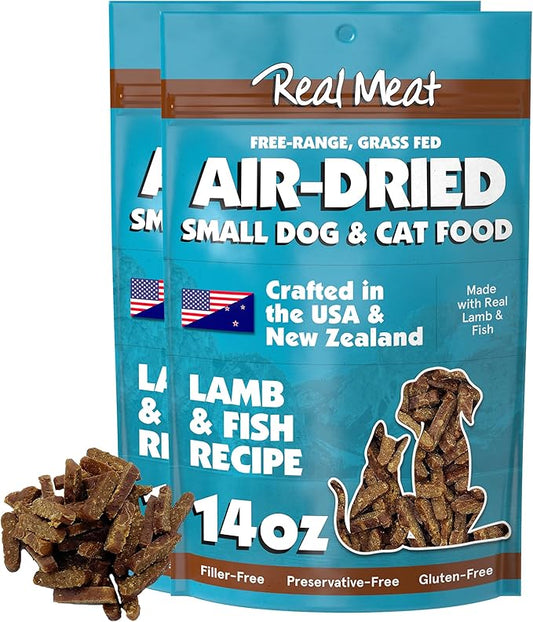 Real Meat Air Dried Cat Food & Dog Food w/ Real Lamb & Fish - 1.75lbs of USA-Crafted Grain-Free Dry Dog & Cat Food Sourced from Free-Range Lamb & Ocean-Caught Fish - All Natural, High Protein Pet Food