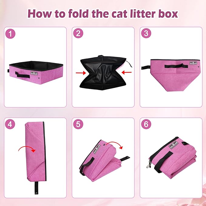 HiCaptain Portable Cat Litter Box for Travel, Collapsible Litter Box for Cats in Car,Traveling Litter Box Fit for Medium Cats and Kitties, Leak-Proof, Sturdy, Lightweight-Pink