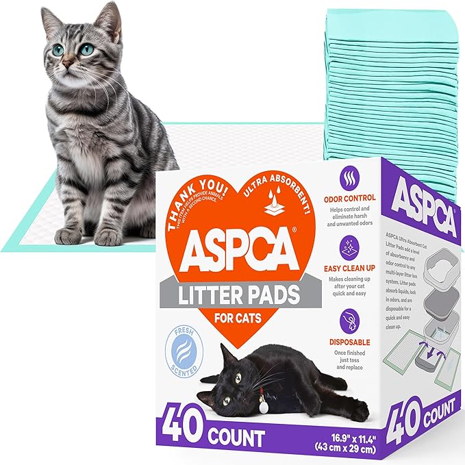 ASPCA Fresh Scented Cat Pad Refills for Litter Box System Size 16.9 x 11.4 Inch - Pack of 40