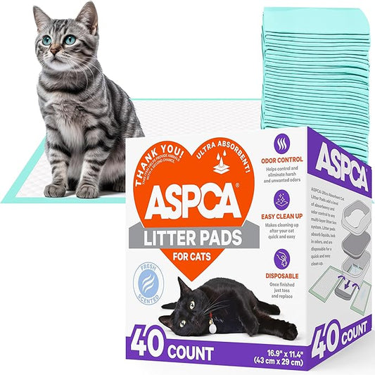 ASPCA Fresh Scented Cat Pad Refills for Litter Box System Size 16.9 x 11.4 Inch - Pack of 40