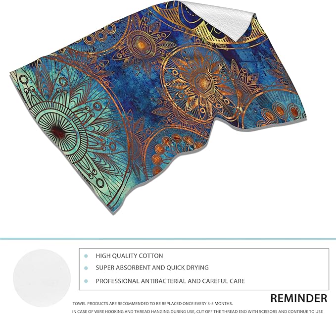 2 Pack Hand Towels for Bath,Golden Art Damask Floral Decorative Towels Highly Absorbent Soft Towels for Bathroom Beach Kitchen Spa Gym Face Towel 14x28 Inch