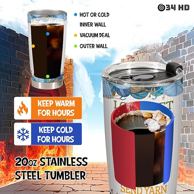 34HD Black Cat Tumbler with Lid, 20oz Vacuum Insulated Cat Coffee Cup, I Crochet So I Dont Choke People Mug, Crochet Lover Gifts for Birthday Mothers Day Christmas