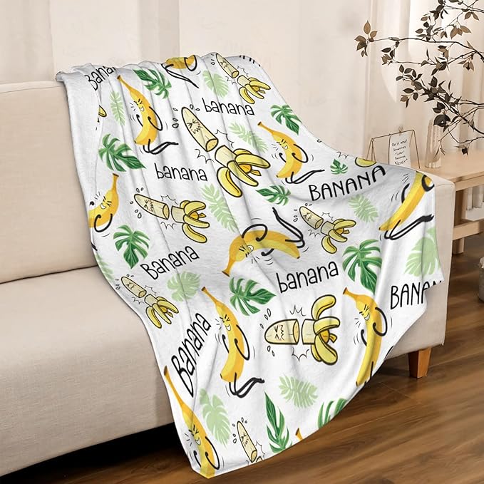 Funny Banana Throw Blanket,Banana Print Gift for Kids,Soft Warm Lightweight Plush Fruit Quilt for Bed Sofa Couch Car Room Decoration 50 x 40in for Child
