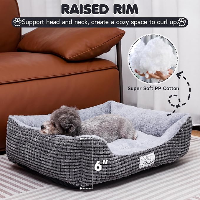 Dog Bed for Small Dogs, Small Cat Beds for Indoor Cats, Extra Soft Washable Dog Beds, Nonskid Bottom Calming Puppy Beds for Puppy and Kitten, Grey, 20 inches