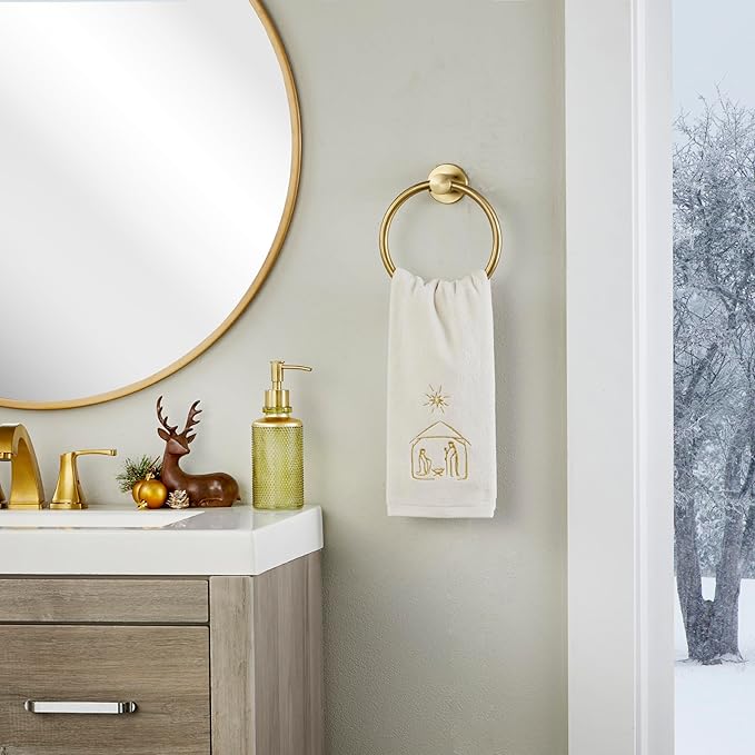 SKL Home Religious/Christmas Nativity Hand Towel 2pc Set for Bath/Kitchen & Gift, Natural