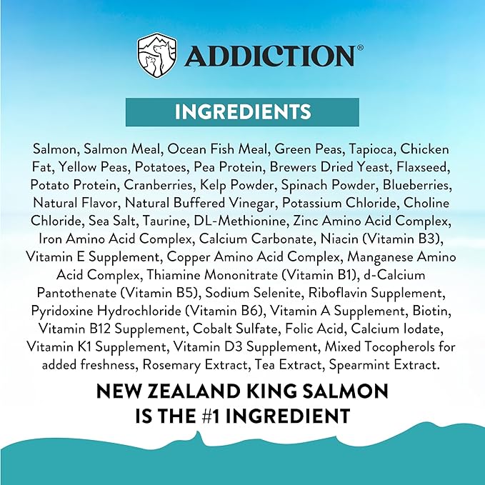 Addiction Salmon Bleu – Premium New Zealand King Salmon Recipe – Skin, Coat & Cognitive Health - Complete & Balanced - Omega-3 Rich - Grain-Free Dry Cat Food for All Life Stages – 4lbs