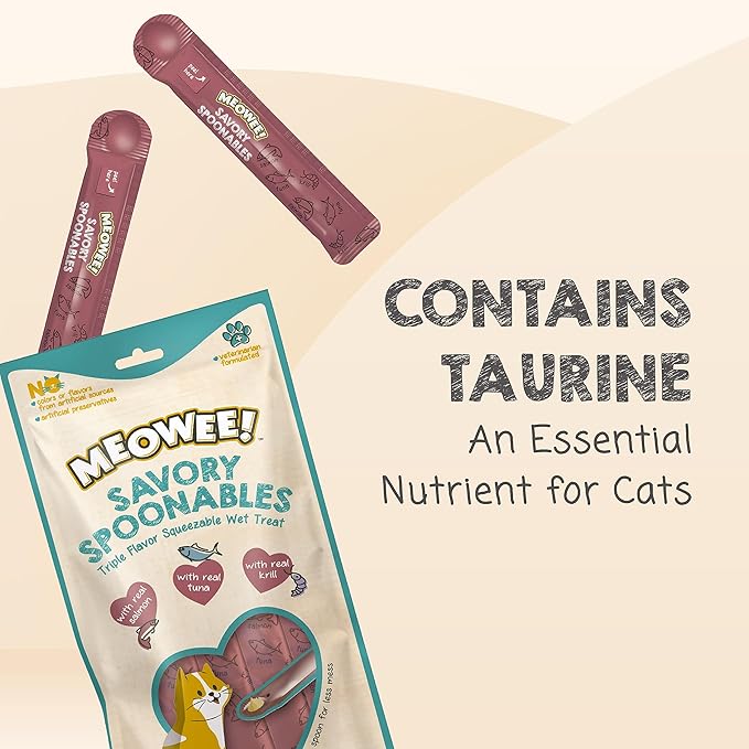 Savory Spoonables with Real Salmon, Tuna & Krill, 4 Count Tube, Triple Flavor Squeezable Lickable Wet Treats for Cats with Built-in Spoon for Less Mess