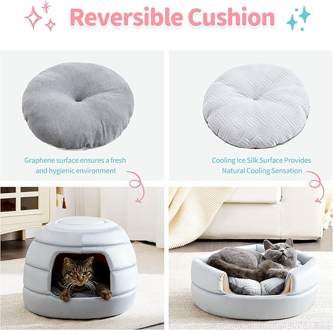 Made4Pets Cat Bed and House, 2-in-1 Foldable Cat Houses for Indoor Cats, Soft Velvet Cat Cave, Removable and Washable Cushion, Cat Condo for All-Season Comfort and Style