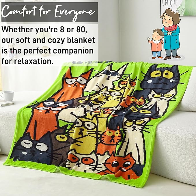 2025 Best Gift Cat Original Designer Throw Blanket, Warm Soft Cute Cat Lover Gifts for Women, Cat Mom Gifts for Cat Lovers, Funny Cat Themed Gifts Blanket for Kids, Birthday Christmas, Green