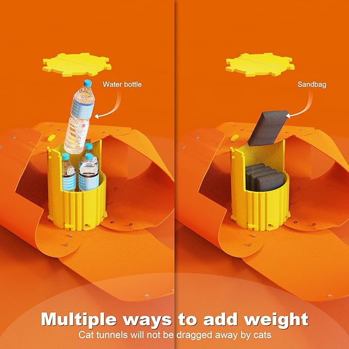 Spring Blossoms Cat Tunnel, Cat Cave for Indoor Cats Bed,Scratch Resistant Cat Toys for Medium Large Cats Hide and Seek Toy (Amber Orange)