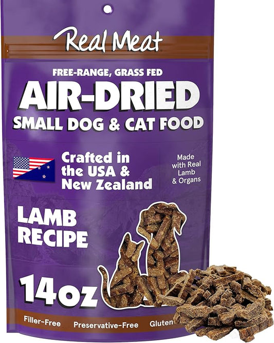 Real Meat Air Dried Cat Food & Dog Food w/Real Lamb - 14oz of USA-Crafted Grain-Free Dry Dog & Cat Food Sourced from Hormone-Free, Free-Range, Grass-Fed Lamb - All Natural, High Protein Pet Food