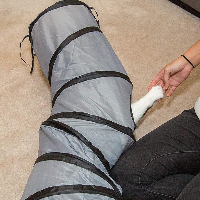 PetLike S Way Cat Tunnel Collapsible Pop-up Pet Tube Hideaway Play Toy with Ball (S-Way, Grey and Green)