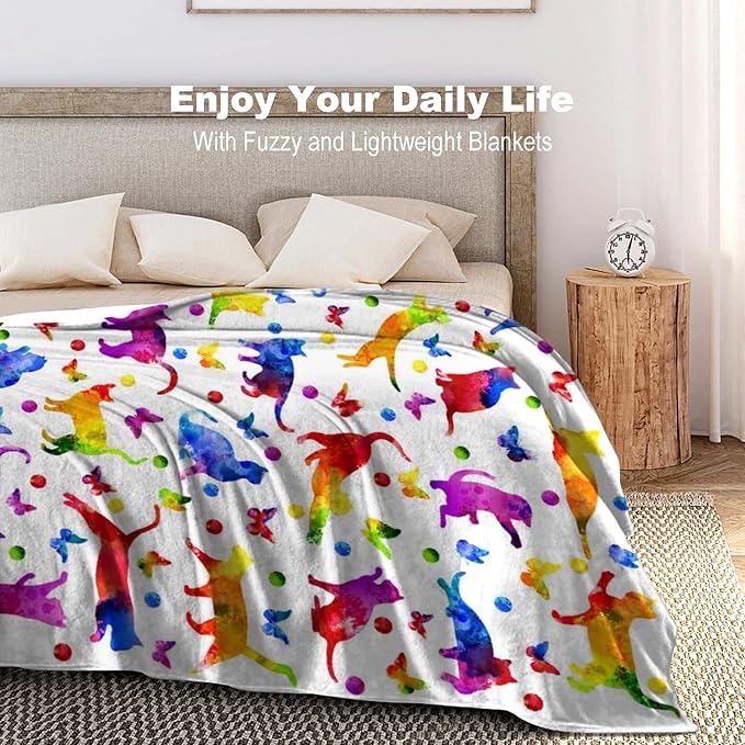 Cute Cat Blanket Super Soft Flannel Throw Blanket Bedding Cat Gifts for Cat Lover Woman Kids Adults 80"x60"