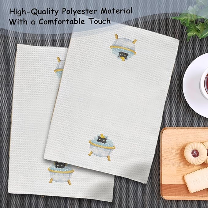 Funny Black Cat Bathroom Hand Towels, Cat Lover Mom Lady Gifts for Women, Cute Bathing Black Kitten Decorative Hand Towels for Bathroom Washroom, 16x24 Inch Set of 2