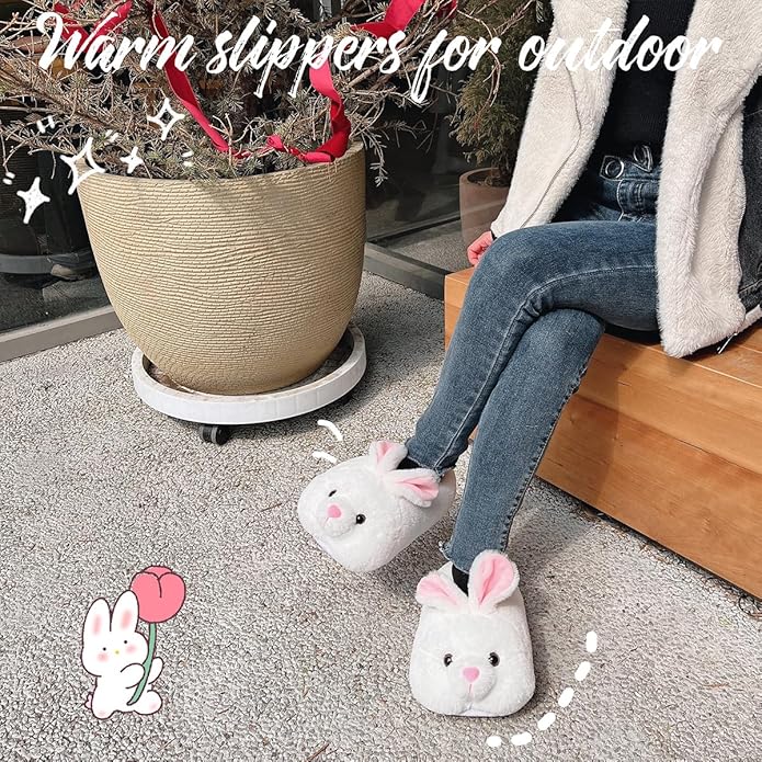 Caramella Bubble Classic Bunny Slippers for Women Funny Animal Novelty Slippers for Adults Cute Plush Rabbit Bedroom Slippers