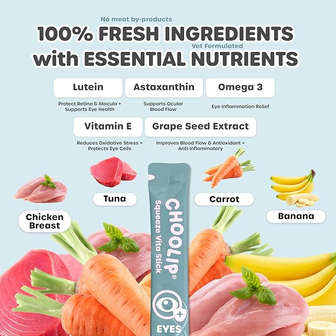 Squeeze Vita Stick Lickable Treats for Dogs & Cats. 49 Eye Health Sticks with Essential multivitamins. Soft and Tasty Paste for All Life Stages, Supporting Eyes Health