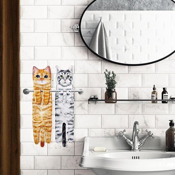 Funny Cat Gifts for Women Mom Grandmom- Cute Kitten Hand Towel for Bathroom Kitchen- Unique Housewarming Valentines Mothers Birthday Christmas Gag Gifts for Women Mom Cat Lovers
