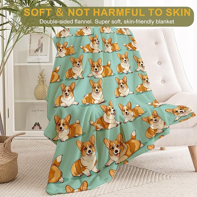 Corgi Blanket Plush Flannel Throw Blanket - Ultra Soft & Warm, Comfy & Lightweight - Perfect for Couch, Travel, Bedroom, Bed, Living Room - Cozy, Fuzzy Gift 50in×60in
