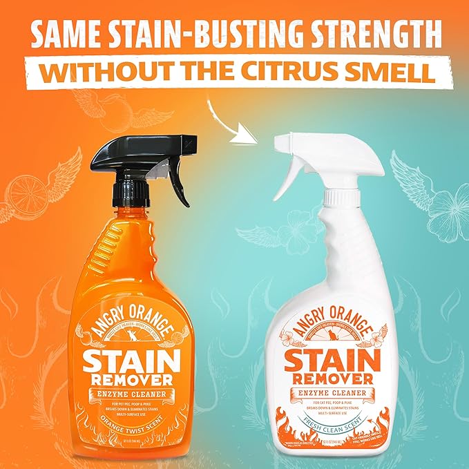 ANGRY ORANGE Stain & Odor Remover - 32oz Enzyme Pet Cleaner - Dog & Cat Urine Destroyer and Stain Remover - Fresh Scented Cleaning Solution - Puppy Supplies