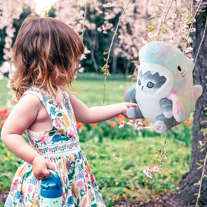 Kawaii Shark Cat Plush Toy Stuffed Animal Doll, Cute Soft Pillow Stress Release Hugs Toys Christmas Halloween Birthday Gifts for Kids Boys Girl Best Gift (Colorful - Gray,9 inch)