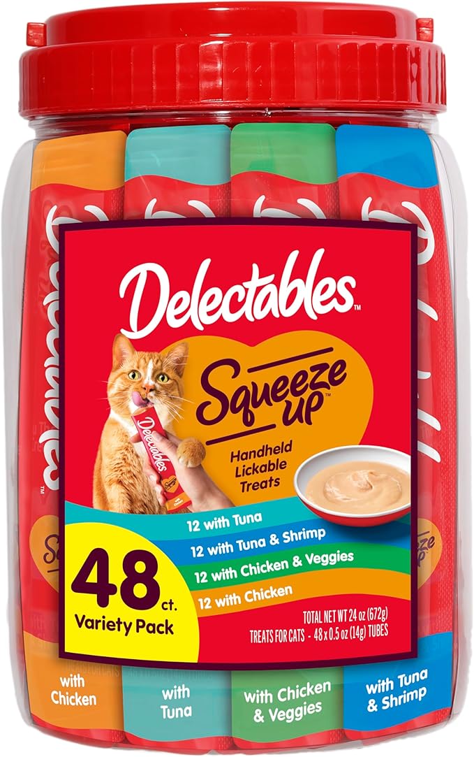 Hartz Delectables Squeeze Up Variety Packs Interactive Lickable Wet Cat Treats, case of 48