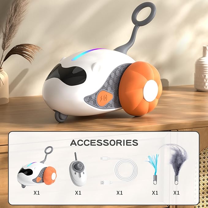 Interactive Cat Toys for Indoor Cats with Upgraded Rechargeable Joystick Remote Control Smart Automatic Moving Cat Toys with 2 Modes Kitten Toys for All Breeds of Bored Cat Exercise-Orange