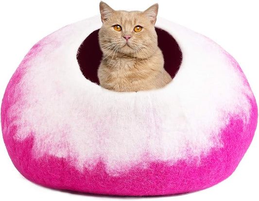 Felted Wool Cat Cave Bed ~ Perfect Handcrafted Cat Beds for Indoor Cats ~ Felted from 100% Natural Wool ~ Eco Friendly with Your Cats (Rose Petals)
