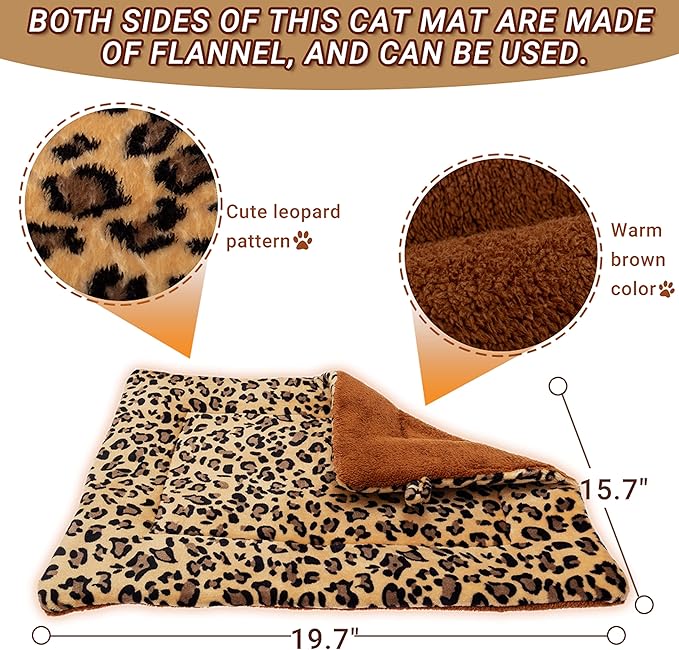 FLYSTAR Cat Bed Mat for Indoor Cats - Self Warming Leopard Cute Cat Bed Mat, Soft Warm Washable Self Heating Cat Bed Pad for Small, Medium, Large Cats & Puppies(19.7"*29.5")