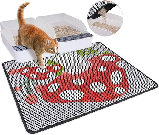 Bienbee Cat Litter Mat, 30"x24" Cat Litter Trapping Mat, Double Layer Litter Mat with Non-Slip Rubber Bottom, Urine and Water Proof, Keeps Floors Clean Mushroom L