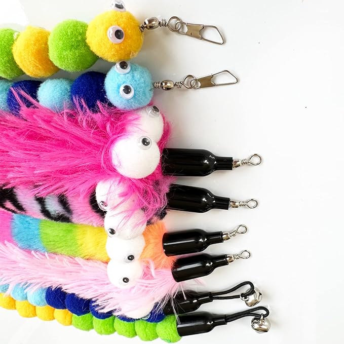 Cat Worm Toy Refills Cat Wand Replacement Worms Cat Toy, 8 PCS Cat Wand Attachments Assorted Worm Feather for Cat Toys