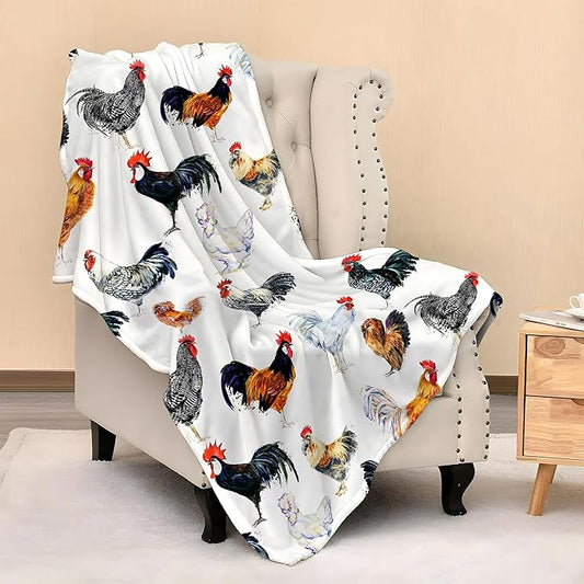 Cute Chicken Blanket Throw 50"x40", Cozy Lightweight Plush Funny Rooster Blanket, Gifts for Kids Women