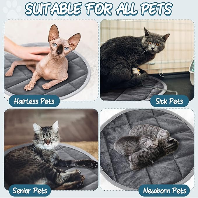 2 Pcs Cat Heating Pad Round 16 Inch Self Heating Cat Mat Washable Heated Cat Bed Anti Slip Cat Warming Pad Pet Bed Mat for Kennel Dog Crate Indoor Outdoor(Gray,19 Inch)