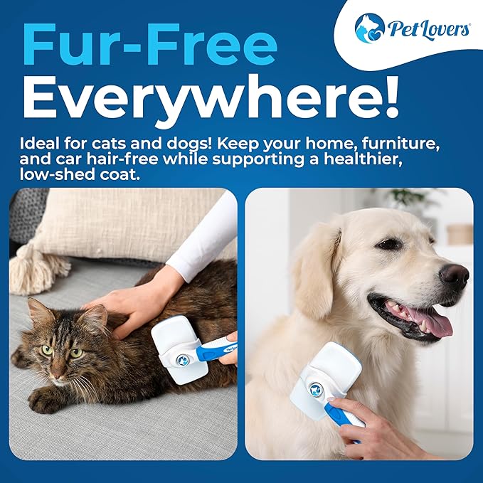 PetLovers EzSlicker Self-Cleaning Brush - Dog Brush for Shedding, Gentle Slicker Brush for Cats, Tangle-Free Grooming Comb with Soft Bristles & Ergonomic Handle for Stress-Free Grooming (White)