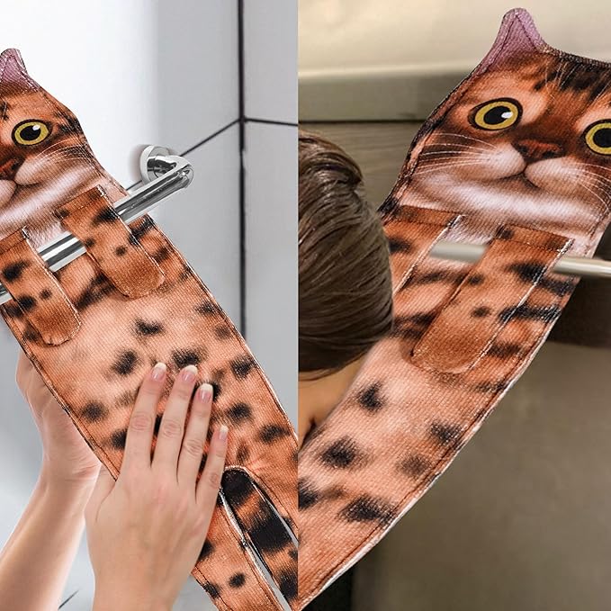 Cat Funny Hand Towels for Bathroom Kitchen - Cute Decorative Fairy Tale Cat Decor Hanging Washcloths Towels Super Absorbent Soft - Housewarming Birthday Christmas Fun Gifts for Women Cat Lovers