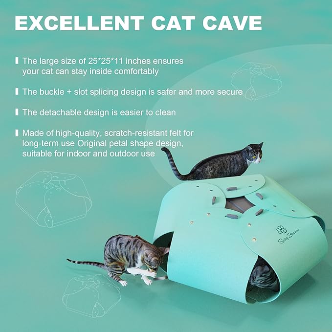 Spring Blossoms Cat Tunnel, Cat Cave for Indoor Cats Bed,Scratch Resistant Cat Toys for Medium Large Cats Hide and Seek Toy (Sky Cyan)