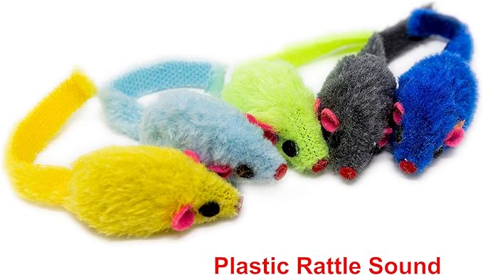 Youngever 24 Pcs Cat Toys Mice Rattle, Play Mice with Rattling Sounds, Cat Mouse Toys, Interactive Play for Cat, Puppy, Kitty, Kitten, in 12 Assorted Colors