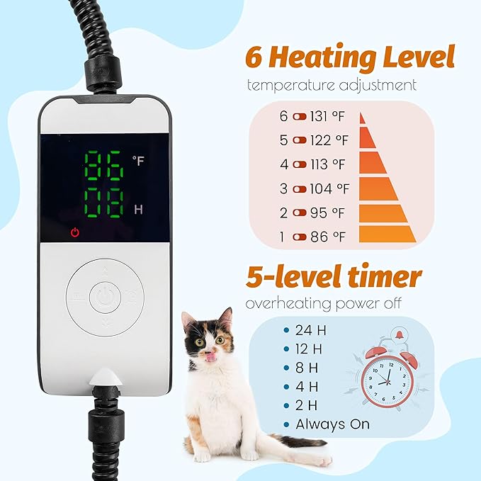 PatiencET Heated Cat Bed, 18'' x 28'' Temperature Adjustable Cat Dog Heating Pad with Timer Indoor, Pet Heating Pad for Cats Dogs, Cat Warming Pad Bed with Metals Chew Resistant Cord