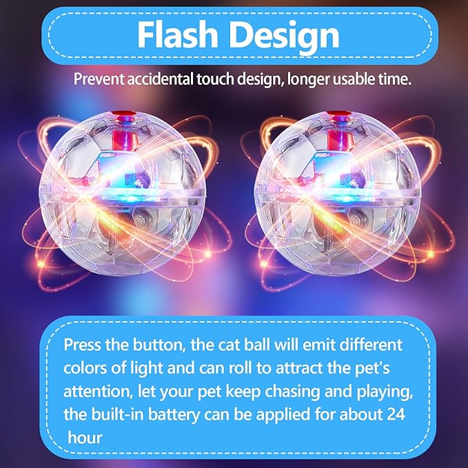 Jecery 9 Pcs Light Up Cat Balls Ghost Hunting Cat Ball LED Motion Activated Cat Toy Interactive Lighted Ball Cat Toys Pet Glowing Mini Running Exercise Ball Toys for Kitten Dog Pet Animals Activity