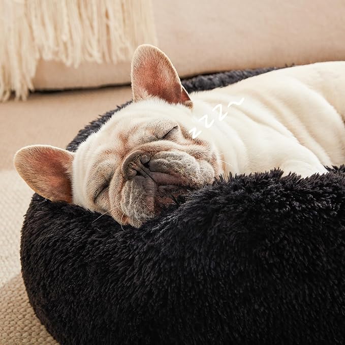 Love's cabin 24in Cat Beds for Indoor Cats - Cat Bed with Machine Washable, Waterproof Bottom - Black Fluffy Dog and Cat Calming Cushion Bed for Joint-Relief and Sleep Improvement